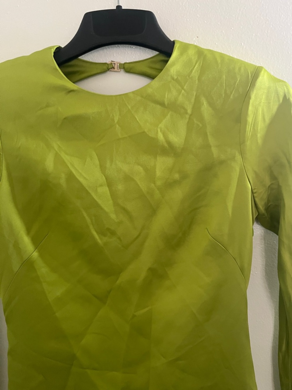 Mango Fitted Long-Sleeve Lime Green Sheath Dress - Picture 2 of 16